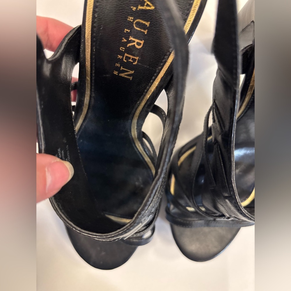 NWOT Ralph Lauren Francine Black Gladiator 4.75” Heels - Picture 12 of 15